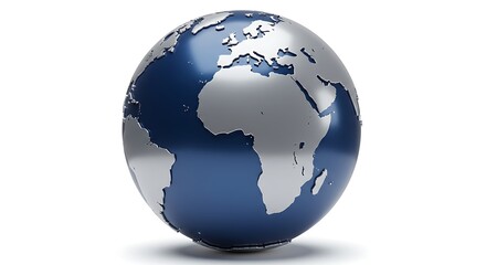 Fototapeta premium Detailed 3D Earth Globe Model with Silver-Gray Continents and Blue Oceans