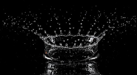 Water splash crown on black background