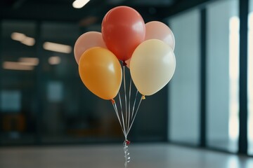 Colleagues enjoying a work anniversary celebration with decorations.