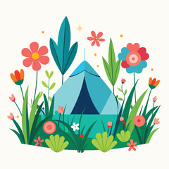 Tent In Meadow Surrounded By Flowers