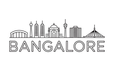 Minimalist Bangalore Skyline Illustration Outlined Vector Graphic with the City Name Below the Building Lineup in Bold Letters