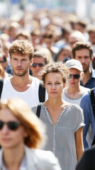 Obraz premium crowd or mass of people walking on sunny day