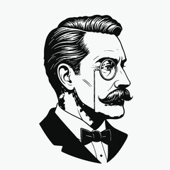 Vintage Gentleman with Monocle and Mustache Illustration.