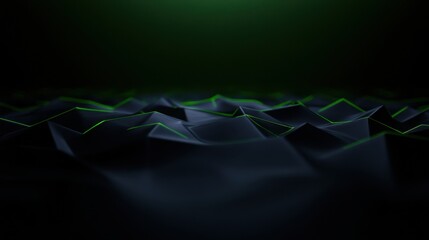 Abstract green and black geometric landscape with neon accents