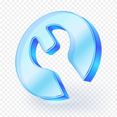 Modern 3D glass style wrench icon button inside a circular frame. Glossy transparent design for app, repair, maintenance and technology concepts. Vector illustration.