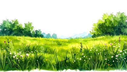 Obraz premium Summer Meadow Landscape Painting, Green Field