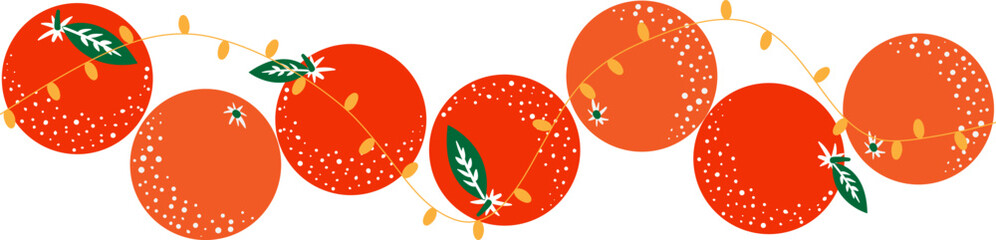 festive boho horizontal border with juicy oranges and glowing lights for greeting cards banners christmas or new year holiday garland