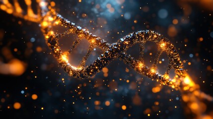 Digital representation of a shimmering DNA helix with bright lights