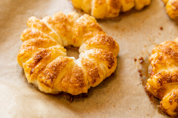 golden crispy apple puff pastry dessert close up
