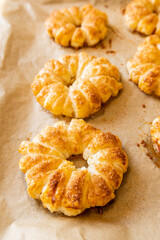 golden crispy apple puff pastry dessert close up