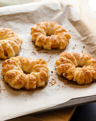 golden crispy apple puff pastry dessert close up