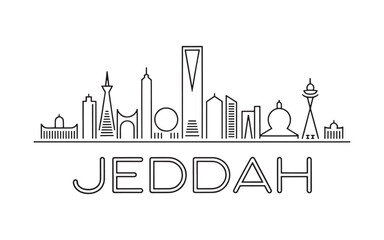 Fototapeta premium Minimalist Jeddah Skyline Depiction Featuring Famous Landmarks and Clean Line Art Perfect for Travel Enthusiasts and Saudi Arabia Tourism