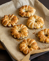 golden crispy apple puff pastry dessert close up