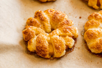 golden crispy apple puff pastry dessert close up