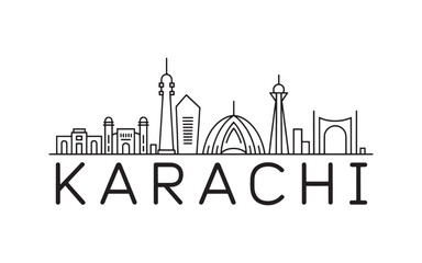 Fototapeta premium Minimalist Karachi Skyline Illustration A Modern Depiction of the City's Iconic Landmarks and Architectural Wonders in a Clean Line Art Style