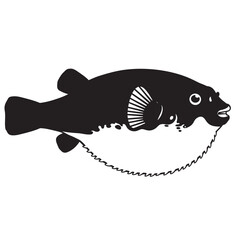 black and white silhouette vector of puffer fish with white background