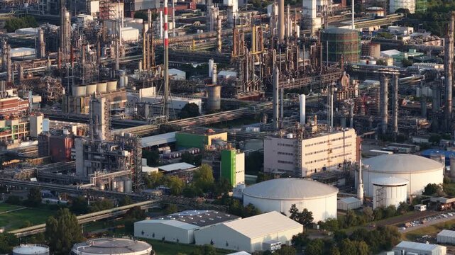 chemical industrial plant at the Badische Anilin und Soda Fabrik in Ludwigshafen am Rhein, Germany. Large industrial complex.