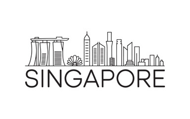 Fototapeta premium Singapore Cityscape Line Art Illustration Minimalist Urban Skyline with Famous Buildings and Landmark with Singapore Text Below Architecture