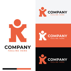 Bold K or happy fat boy people logo symbol icon flat stock vector design