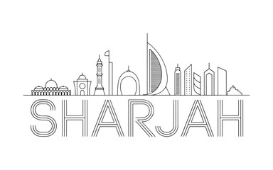 Fototapeta premium Sharjah Cityscape Outline with Distinct Architecture in Minimalist Black and White Presentation Ideal for Travel and Tourism Themes