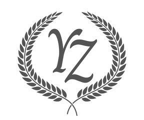 Initial letter Y and Z, YZ monogram logo design with laurel wreath. Luxury calligraphy font.