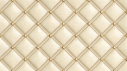 Obraz premium Elegant Diamond Patterned Cream Leather Upholstery Texture with Gold Buttons a Luxurious and Sophisticated Background for Design Projects and Visual Content