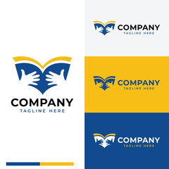 Iconic pen  the book with hidden hand carrying logo symbol icon flat stock vector design