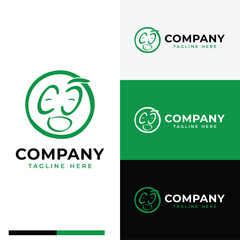 Smile happy cheerful head with initial C and C eyes logo symbol icon flat stock vector design