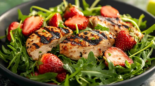 Foodie food salad with strawberry grilled chicken arugula