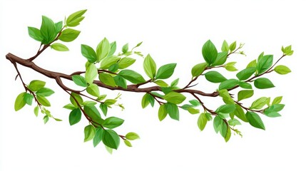 Obraz premium Vibrant Green Leaves on a Branch Isolated on White Background