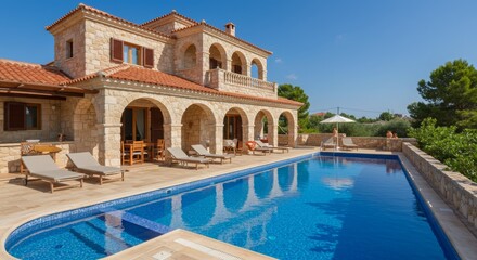 Luxury Mediterranean Villa with Private Pool and Stone Architecture