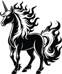 Obraz premium Unicorn Standing With Mane Shaped Like Flames