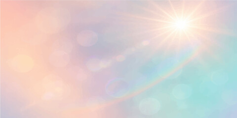 An abstract, colorful background with bokeh and bright, sunlit blue and gold rays bursting through the clouds © PIXEL RISE