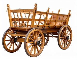 Fototapeta premium Traditional wooden ox cart in rural Southeast Asia and isolated on white background