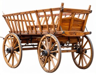 Fototapeta premium Traditional wooden ox cart in rural Southeast Asia and isolated on white background