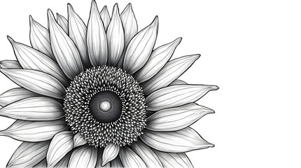 Fototapeta premium Drawing of Single Flower with Detailed Petals in Black and White