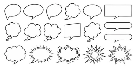 Speech bubble collection. Set of speech bubble. Speech bubble comic. Line art speech bubbles. speech bubble comic signs.

