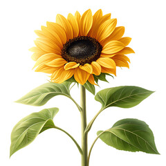 Obraz premium A vibrant sunflower stands tall with green leaves against a contrasting backdrop transparent background