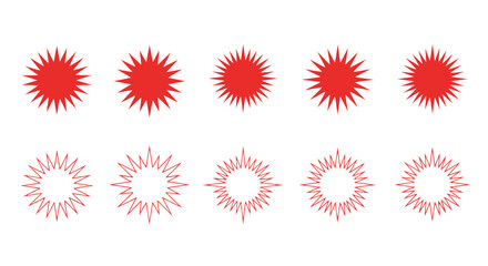 Red burst star shapes on white background for design elements and graphic resources