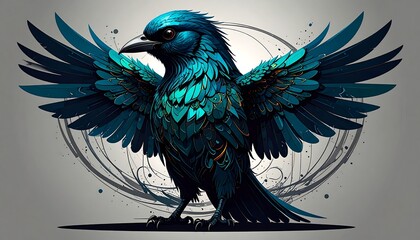 Obraz premium Teal Bird, Wings Spread, Artistic Rendering