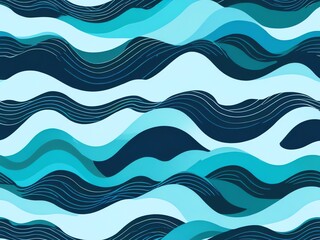 Abstract Ocean Waves: Teal and Navy Blue Seamless Pattern
