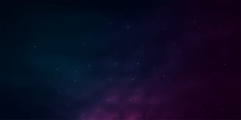 An abstract blue space background with bright stars and a swirling nebula in the night sky