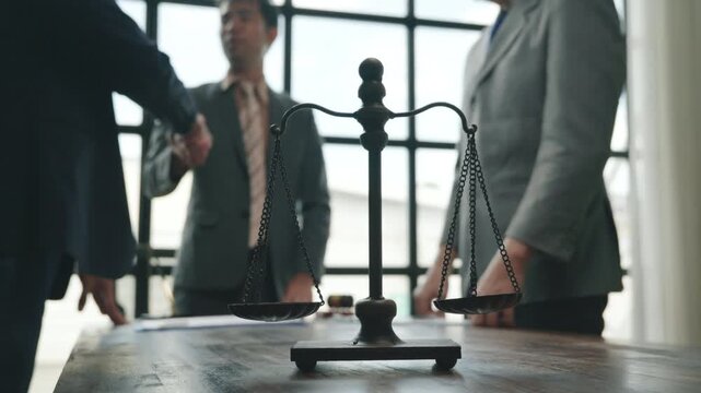 Negotiation process between lawyers office setting legal meeting professional environment close-up view trust building