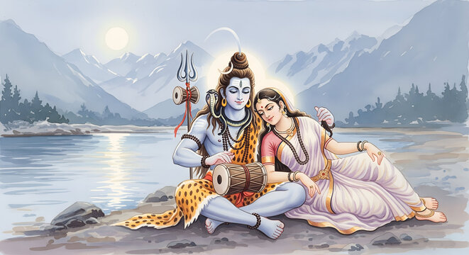 Lord shiva and goddess parvatis divine union symbolizing hartalika teej pradosh vrat sharad navratri and devotional reverence