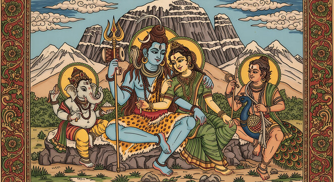 Divine depiction of shiva and parvati celebrating hartalika teej and pradosh vrat symbolizing devotion during sharad navratri