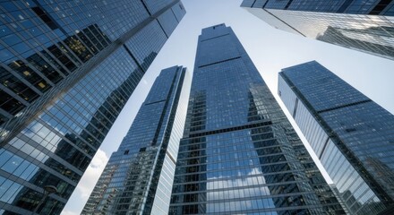 Obraz premium Modern City Skyscrapers Reflecting Sky.