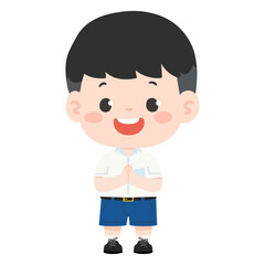 Cartoon Illustration of Student Greeting with Wai