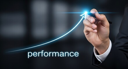 Businessman's Hand Drawing Growth Arrow Indicating Improved Performance