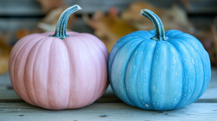 realistic pink and blue pumpkins