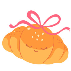 Cute Shio Pan Bread with Ribbon Bow Character Illustration
